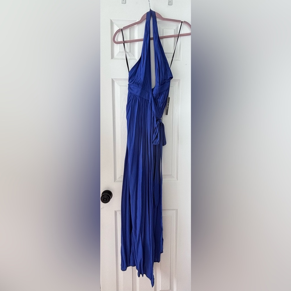 Lulu's Backless Wrap Around Royal Blue Maxi Dress